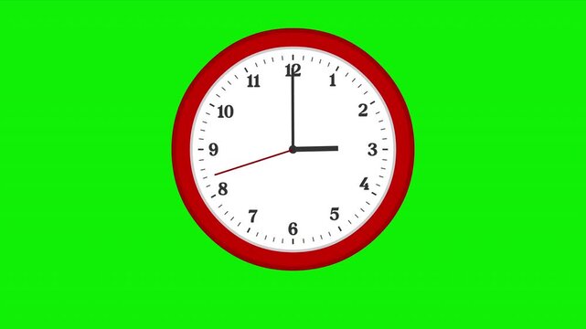 Wall Clock Showing Time Passing Seconds Hand Moving &ndash; 4K Animation Video Motion Graphics With Chroma Key Green Screen Background