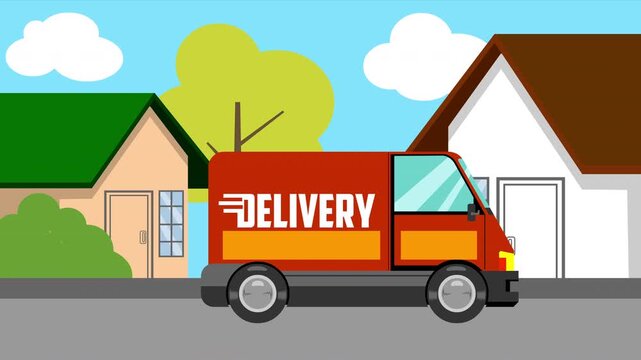Delivery Truck Arriving at House and Loading Packages &ndash; 4K Animation Video Motion Graphics With Background