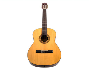 Naklejka premium Classic acoustic guitar with six strings on a white background