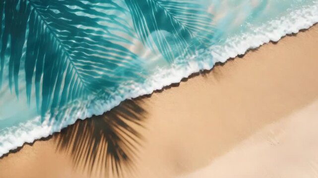 Video A palm tree casts its long shadow on the sandy beach, ideal for using as a background or adding context to your design