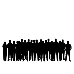 Silhouettes of a diverse group of people standing together in a line