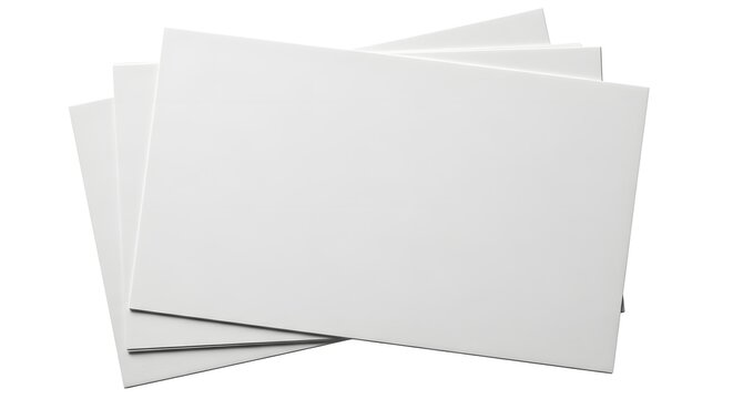 A close-up view of a stack of blank white envelopes on a white background.