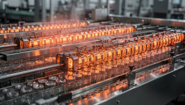 Medium shot showcasing highoutput preform reheating line with multiple lanes and infrared technology for rapid precise temperature control.