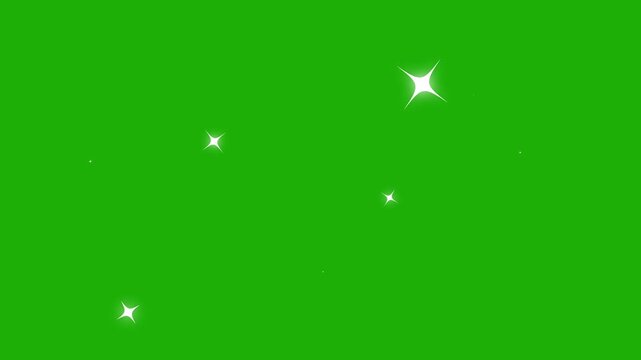 Twinkling stars night sky shine animation, white cartoon sparkles in doodle style on green screen background 4k animation. Stars blinking stars, blinking stars Chroma key effects.