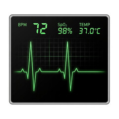 Medical Monitor Displaying Heart Rate and Vital Signs.