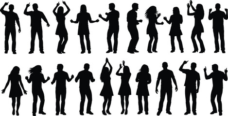 Collection of dancing people silhouettes expressing party energy, music rhythm and joyful celebration for nightlife and festival event design