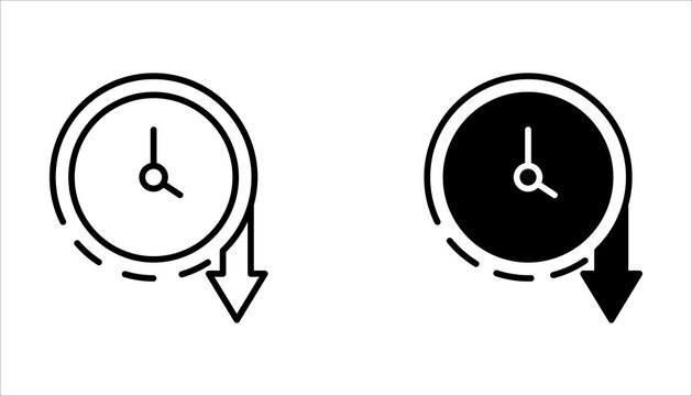 less time icon set, Simple outline style, countdown clock watch timer shows decrease in turn around time concept. Thin line symbol. Isolated design on a white background