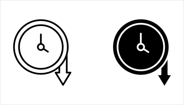 less time icon set, Simple outline style, countdown clock watch timer shows decrease in turn around time concept. Thin line symbol. Isolated design on a white background