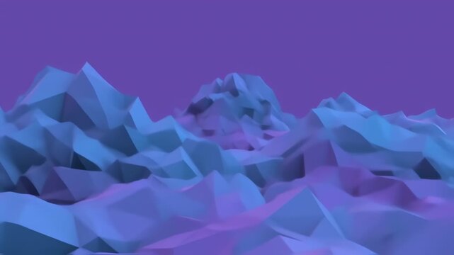 Abstract Low Poly Landscape with Blue and Purple Hues, Geometric Terrain Background.