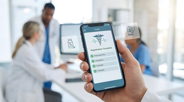 A doctor using a mobile application for medical record management, illustrating the concept of modern healthcare technology.