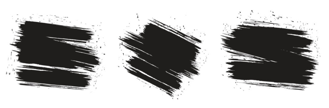 Brush lines set. Vector black paint brush spots, highlighter lines or felt-tip pen marker. Ink smudge abstract shape stains and smear set with texture - Vector