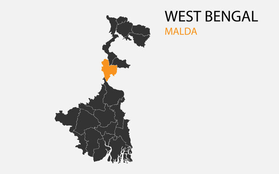 West Bengal png map with districts, Indian state West Bengal district map, West Bengal Malda