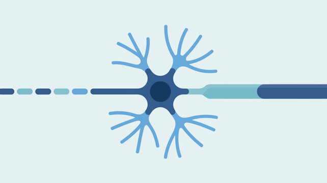 An educational illustration details a neuron structure with branching dendrites and an axon showing varying myelination