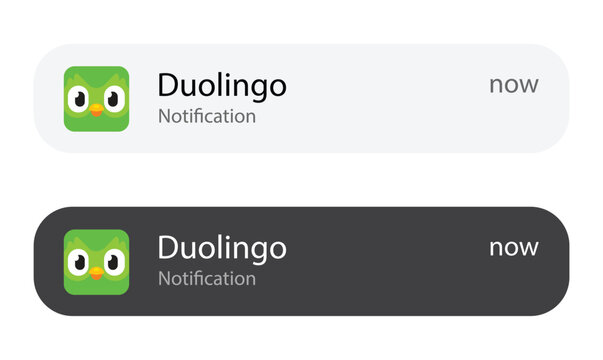 Duolingo App Notification Interface in Light and Dark Mode, Editorial Use Only