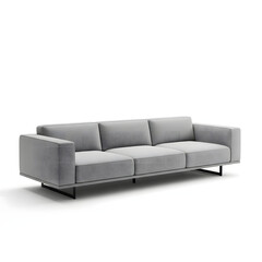 Fototapeta premium Modern gray sofa with three seats and metal legs for living room interior design transparent background