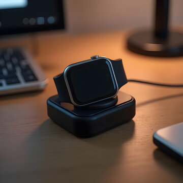 Modern Smartwatch on Wireless Charging Dock &ndash; Minimal Tech Product Scene