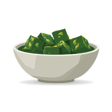 Saag Paneer, modern 2D flat vector illustration in icon style, isolated on pure white background.