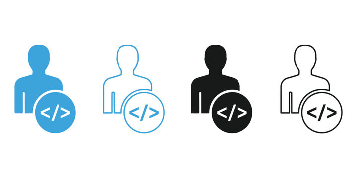 Colorful coding icons with diverse human figures