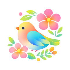 Naklejka premium PNG Colorful bird with floral elements.