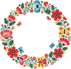 Floral wreath frame with colorful flowers and leaves on white background example letter o decoration