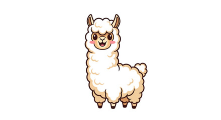 Fototapeta premium Cute cartoon llama standing alone.