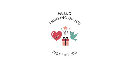 Obraz premium Heartfelt gift illustration with bird star and present hello thinking of you message