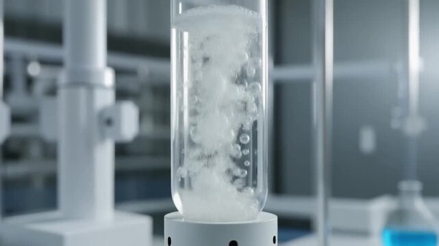 Laboratory equipment with white substance.