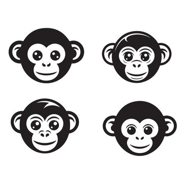 Minimal Cute monkey face Icon Silhouette Vector Illustration