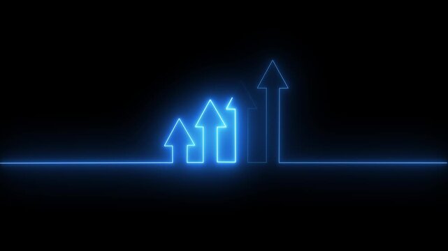 glowing arrow rising line Neon light Financial business graph chart animation . Neon business growth concept animated on black background.4k video animation.
