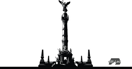 Obraz premium Angel of Independence monument silhouette, Mexico City famous landmark column with winged victory statue, historic architecture vector illustration isolated