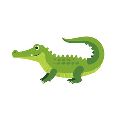 Obraz premium Flat 2D vector illustration of Alligator, simple icon style on a clean white background.