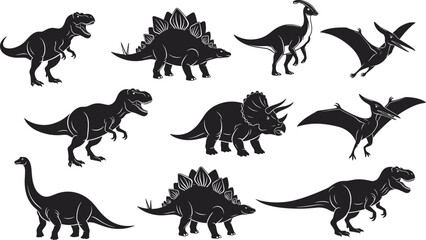 Dinosaur silhouette vector illustration, Tyrannosaurus rex, Stegosaurus, Triceratops, Brachiosaurus,  © MdArfin