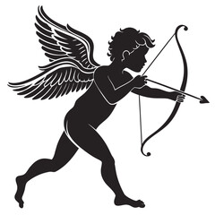 Fototapeta premium Vector illustration of classic cupid silhouette with bow and arrow icon for love and romance