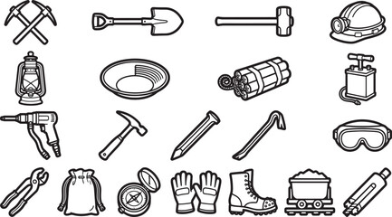 Fototapeta premium Collection of vintage mining tools and equipment. Perfect for illustrating industrial themes, historical settings, or resource-related concepts.