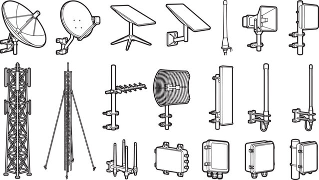 Array of diverse communication devices and technology components against a clean, crisp background. A comprehensive and engaging array of technological components.