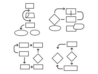 work flow chart symbol line icon showing connected process steps and directional arrows, representing business automation, system organization and operational workflow management.