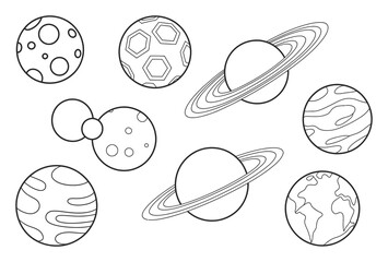 Collection of Outline Planets and Celestial Bodies for Coloring © any Stock