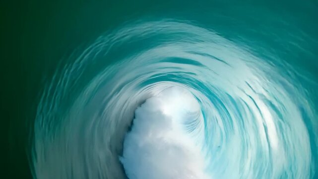 Ocean wave barrel turquoise water curling inside powerful sea
