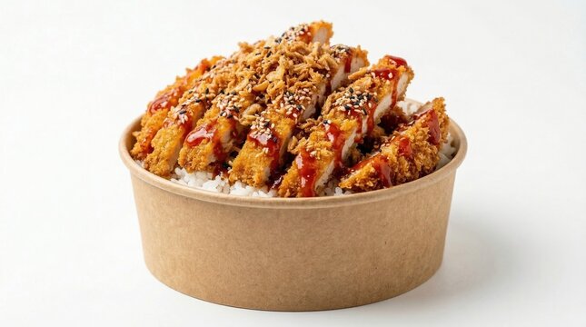 Crousty bowl escalopes pan&eacute;es sauce &eacute;pic&eacute;e s&eacute;same riz &mdash; Street food snacking fond blanc