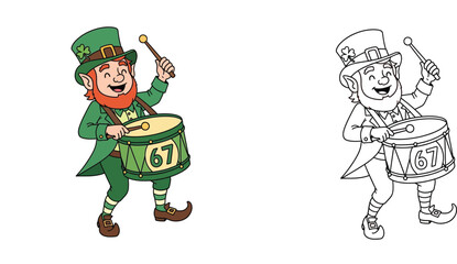 Happy Leprechaun Playing Drum with Number 67 - St. Patrick's Day Musical Celebration