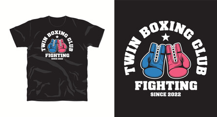 Fototapeta premium Twin boxing fighting vintage t-shirt design with gloves and star