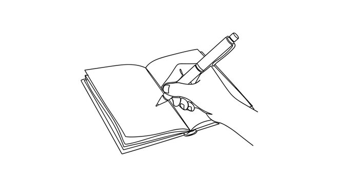 Hand Writing In A Notebook With A Pen One Line Art Drawing