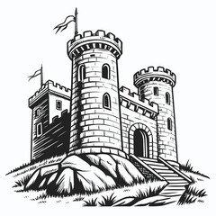 Obraz premium Vector illustration of castle on a hill, detailed illustration, historical architecture