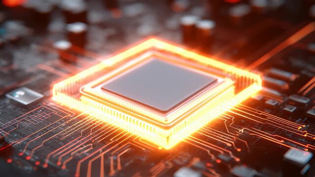 Microchip cpu circuit red technology futuristic processor