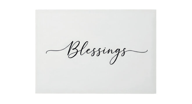 Elegant script word 'Blessings' on a clean white background