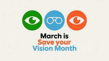 Obraz premium March is save your vision month with eye and glasses icons in green blue and orange circles