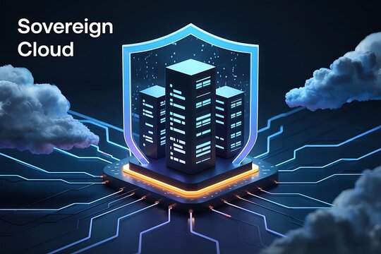 Sovereign cloud technology concept with secure data protection and network infrastructure in futuristic abstract digital environment