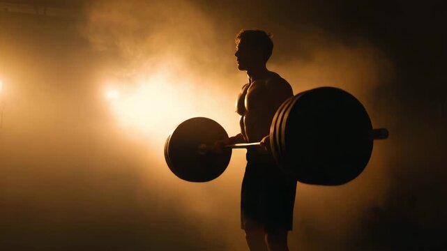 Athlete Deadlifting Barbell in Dramatic Light Strength Power and Intense Workout Concept