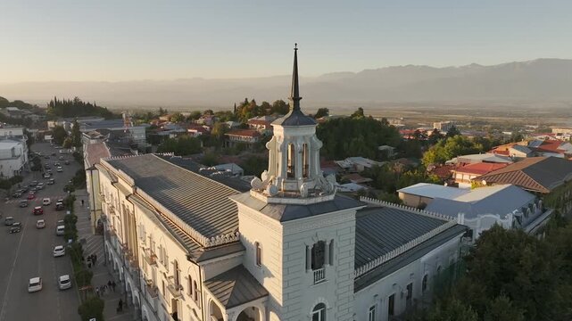 Aerial view of telavi georgia cityscape and architecture at sunset