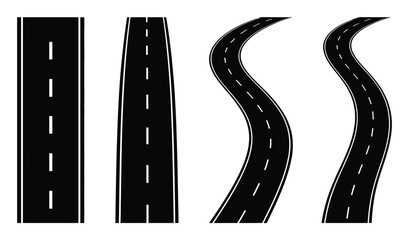 Fototapeta premium Four stylized road straight, tapered, and winding paths
